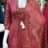 Stylish Maroon Cotton V-Neck Kurti Set
