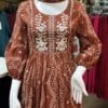 Elegant Cotton Brown Embroidered Anarkali Kurti Set