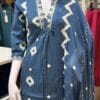 Casual Blue Cotton V-Neck Kurti Set