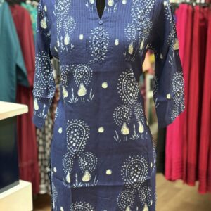Elegant Blue and White Floral Short Kurti