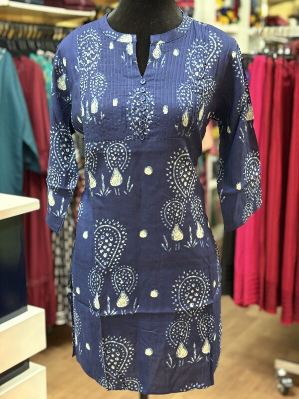 Elegant Blue and White Floral Short Kurti