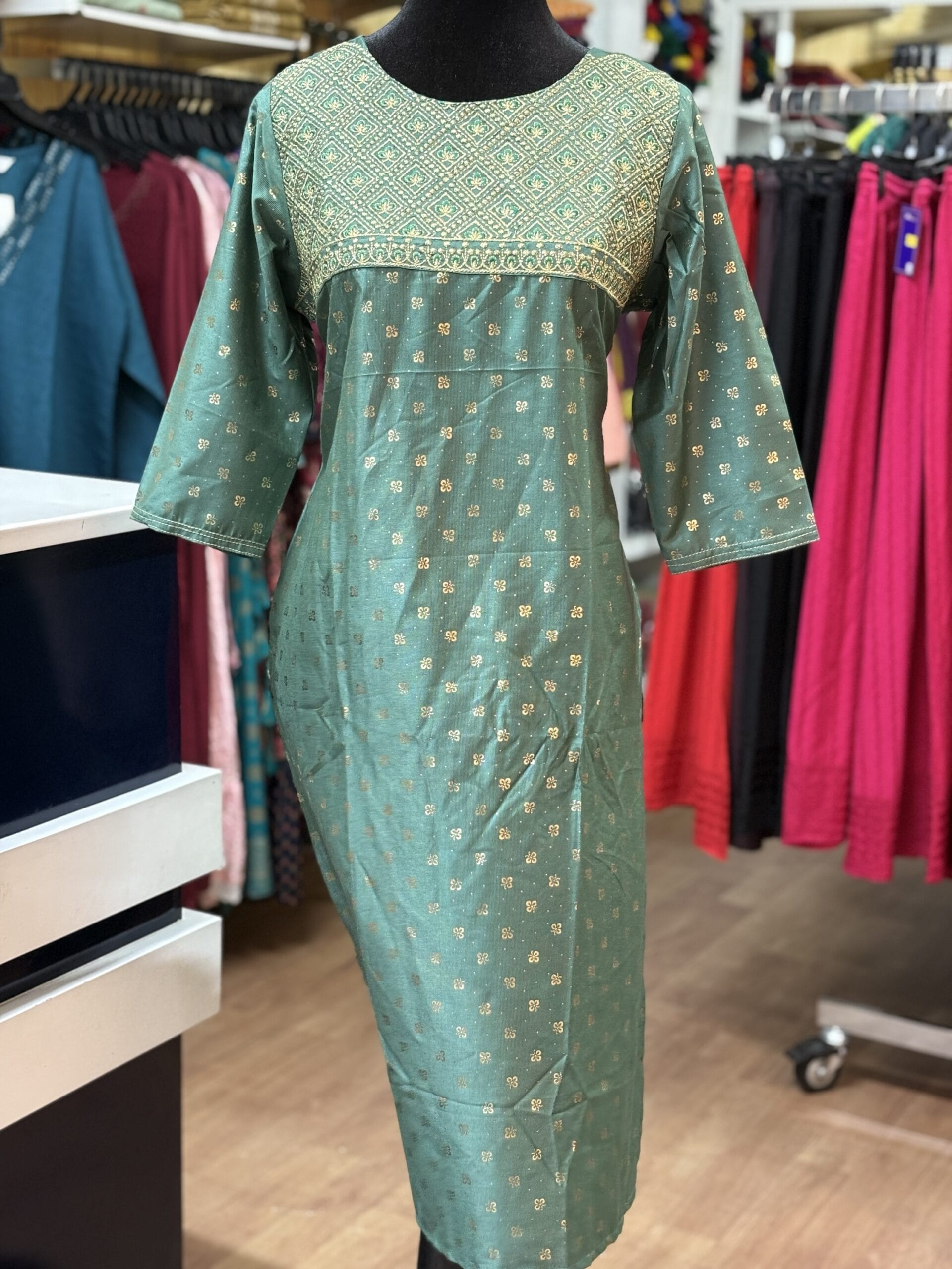Branded Green & Gold Casual Kurti.