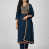 Georgette Kurta Set with Floral Embroidery in Navy Blue