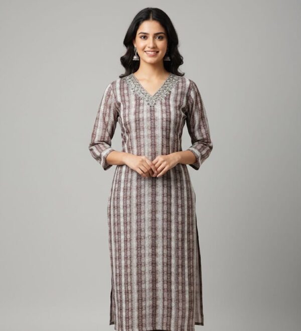 Premium Floral Brown Kurti for Casual Wear