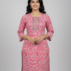Premium Floral Pink Kurti for Casual Wear