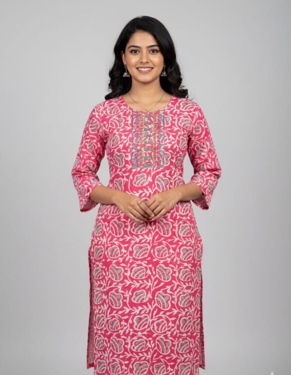 Premium Floral Pink Kurti for Casual Wear