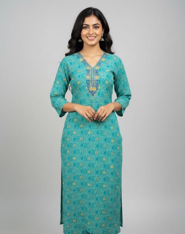 Premium Floral Light Green Kurti for Casual Wear