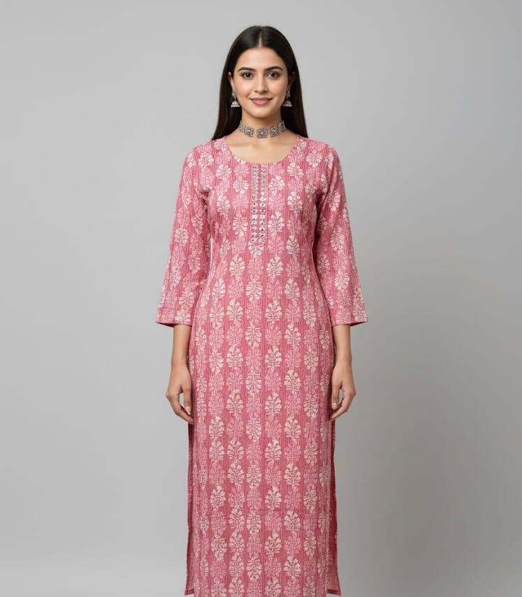 Premium Floral Pink And White Kurti for Casual Wear