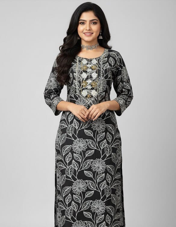 Premium Floral Black Kurti for Casual Wear