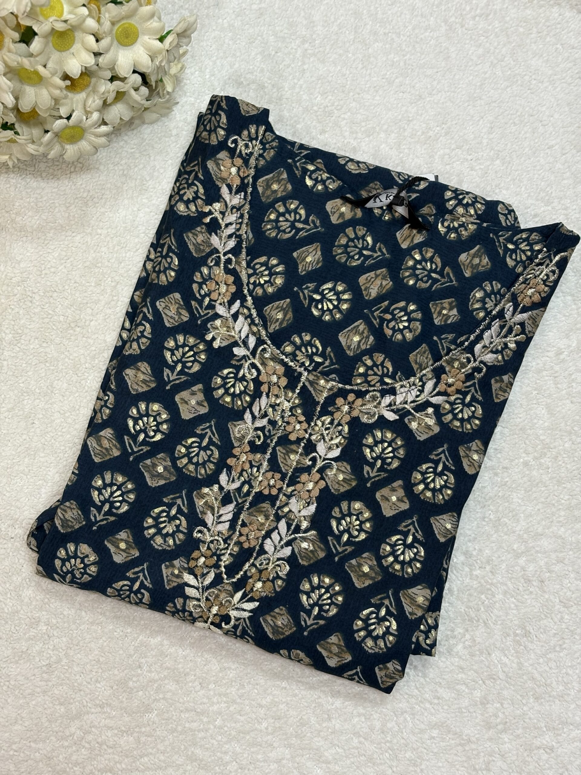 Premium Floral Dark Blue Kurti for Casual Wear