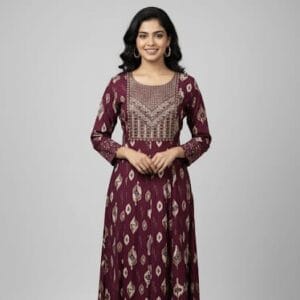 Raspberry Colored Embroidered Anarkali kurti