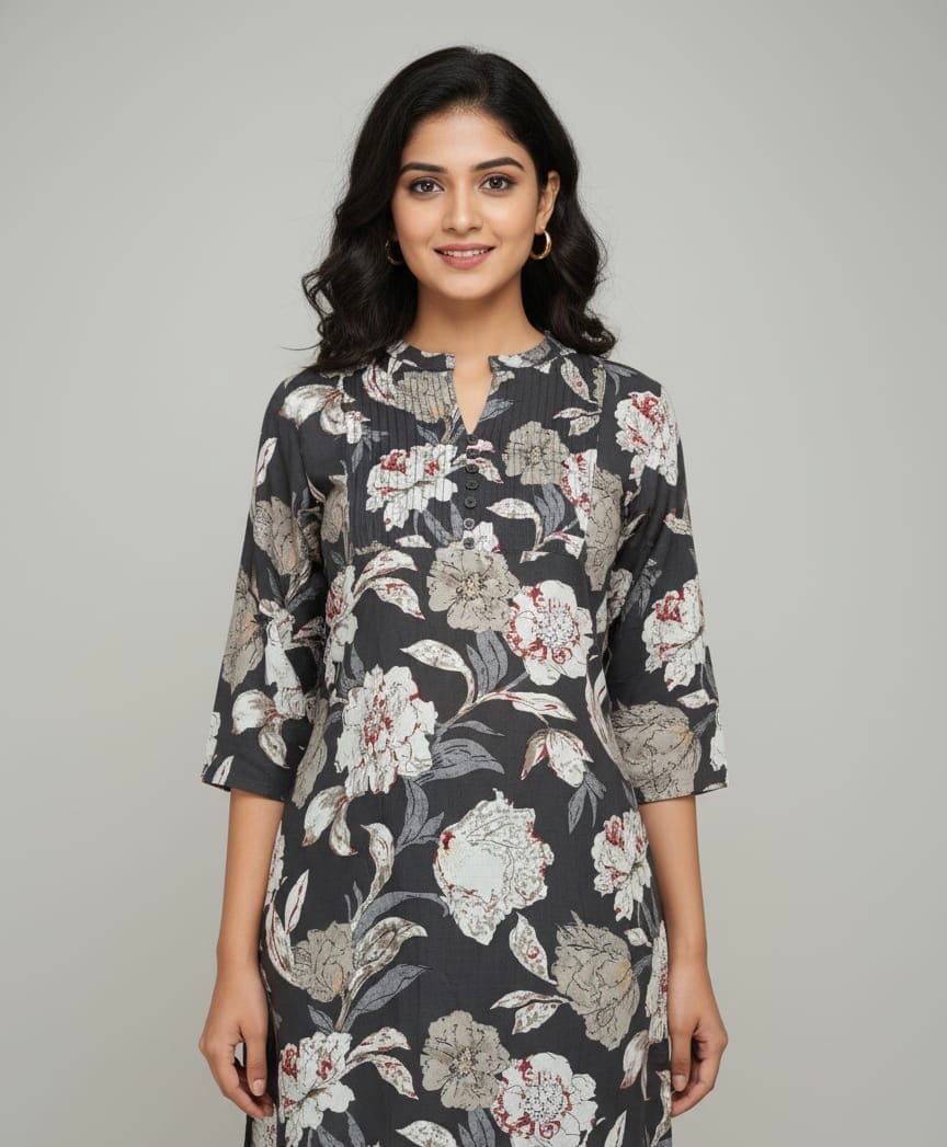 Graceful Big Flower Print Short Kurti