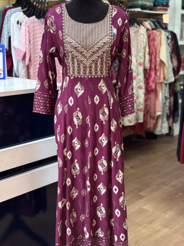 Raspberry Colored Embroidered Anarkali kurti - Image 2