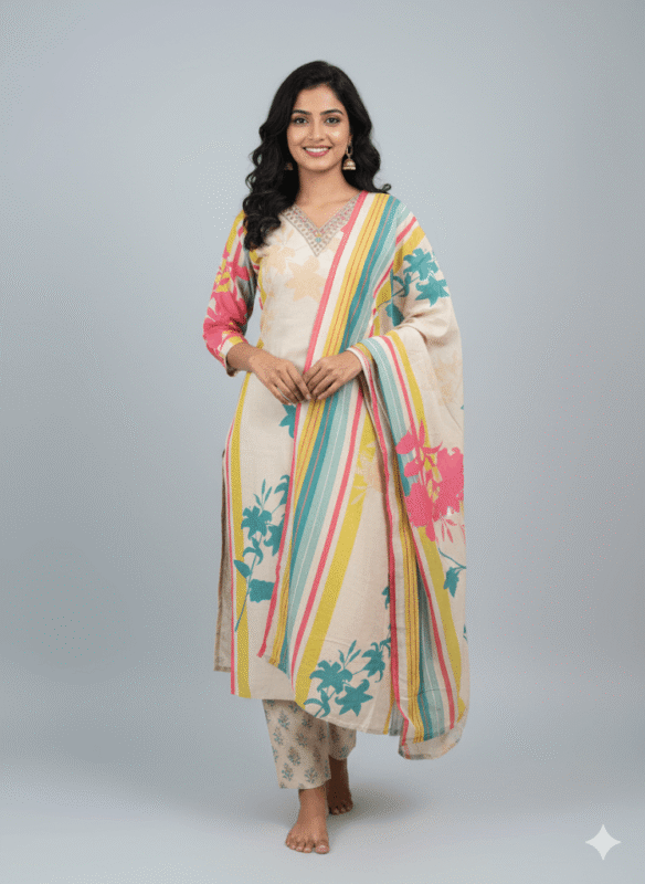 Designer Floral Multicolor Kurti Set