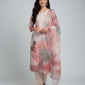 Nude Beige Big Flower Printed Set Kurti.