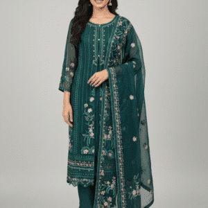 Elegant Teal Thread Work Dark Green Kurti Set