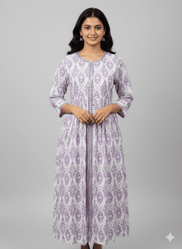 Purple And White Charming Anarkali Kurti