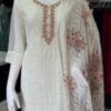 Off White Embroidered Straight Cut Kurti Set