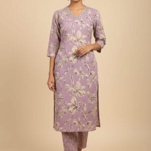 Floral Purple Cotton Two Piece Set Kurti
