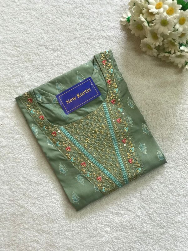Mint Green Embroidered Cotton Casual Wear