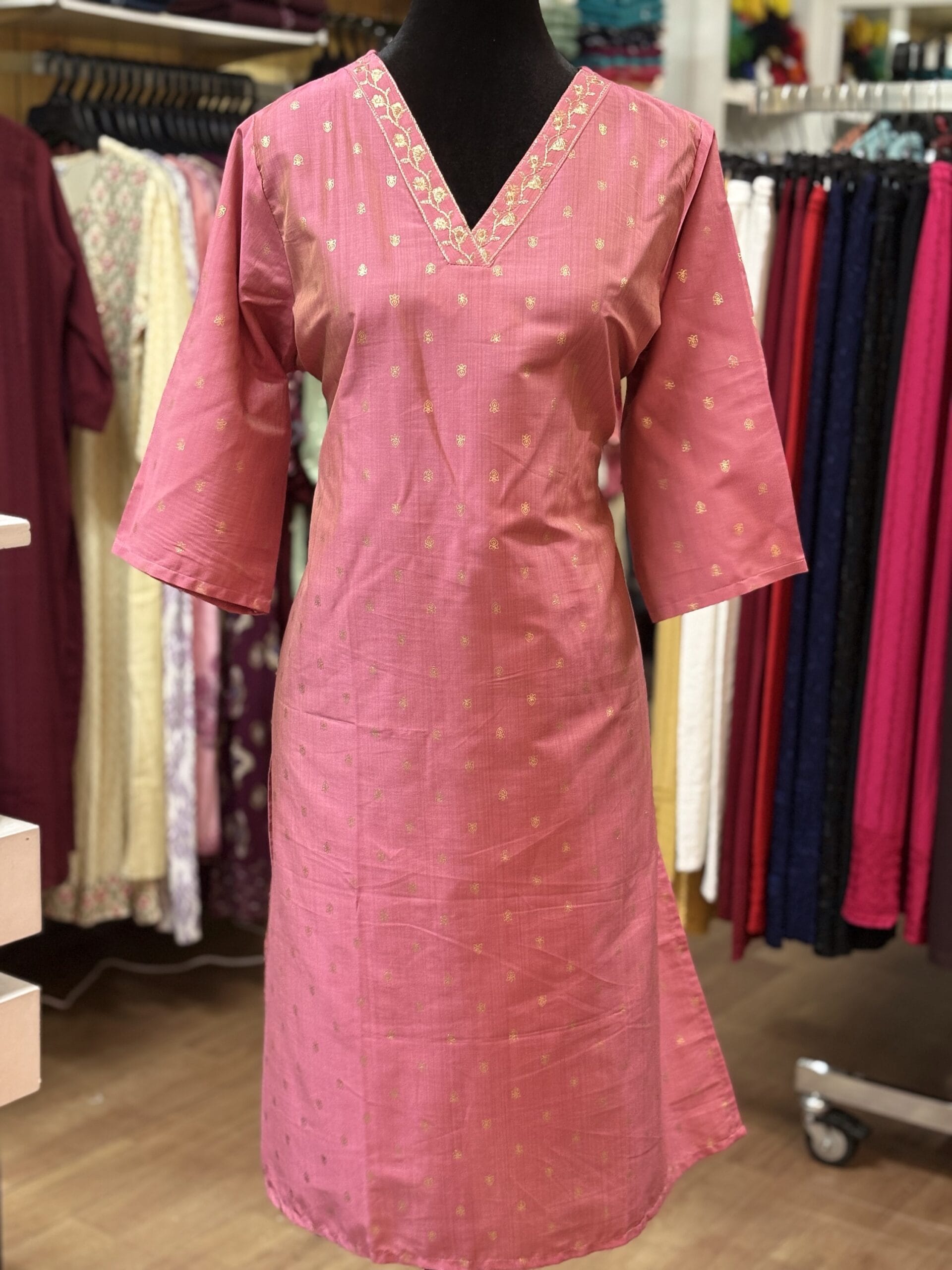 Clear Pink V Neck Casual Wear