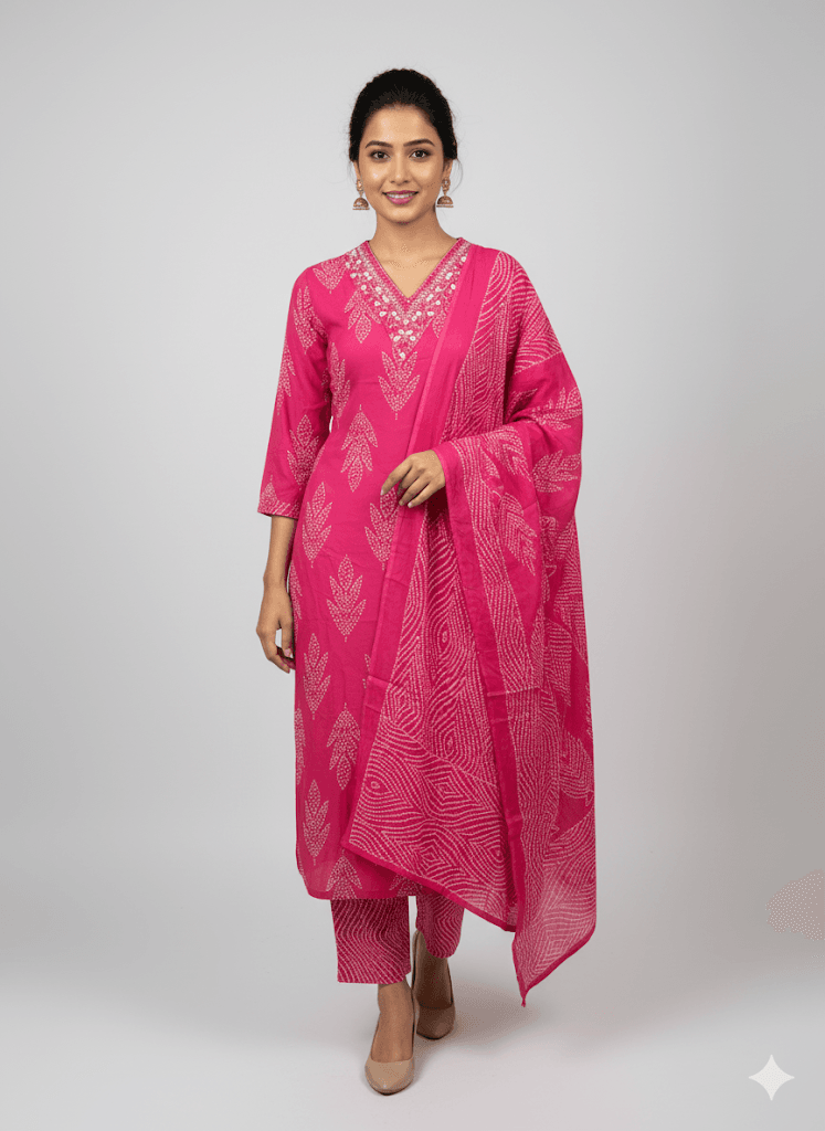 Dark Pink Floral Cotton Set