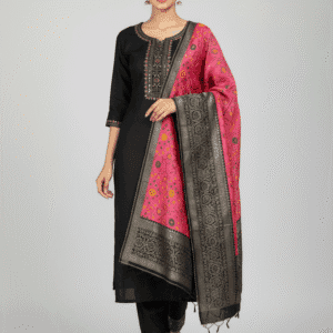 Neck Line Embroidered Black Set Kurti With Multi coloured Shawal