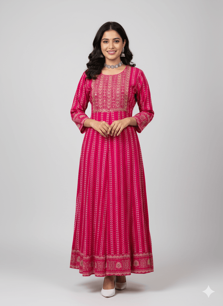 Dark Pink Embroidered Anarkali Kurti