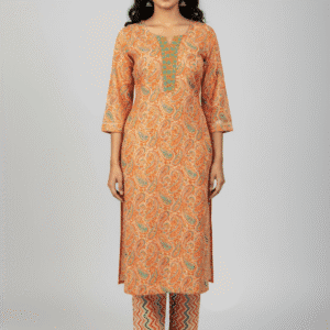 Peach Cotton Two piece Set Kurti