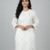 Round Neck Off- White Cotton Casual Wear