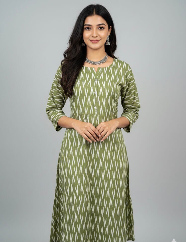 Cotton Green And White Daily Wear kurti