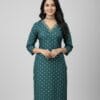 Bottle Green V Neck Daily Wear Kurti