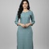 Flax Blue Round Neck Daily Wear Kurti