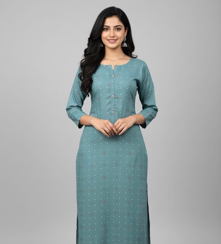 Flax Blue Round Neck Daily Wear Kurti