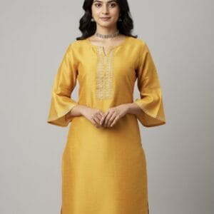 Yellow Embroidered Daily wear kurti