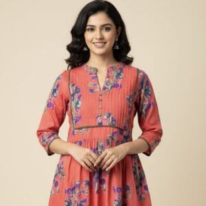 High Neck Flower Print Short Kurti