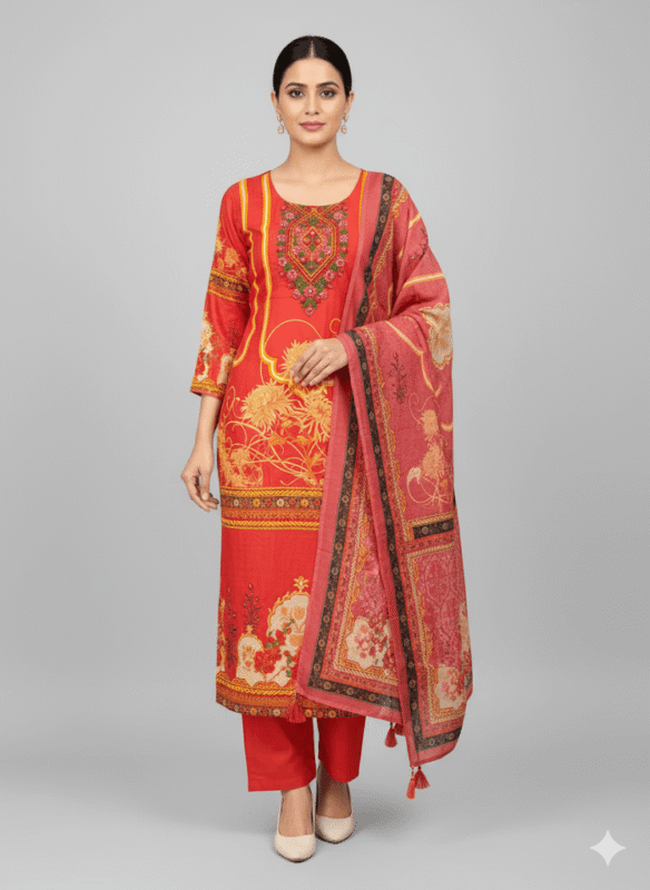 Rajasthani Angrakha Red Set Kurti