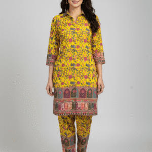Floral Yellow Two Piece Set Kurti