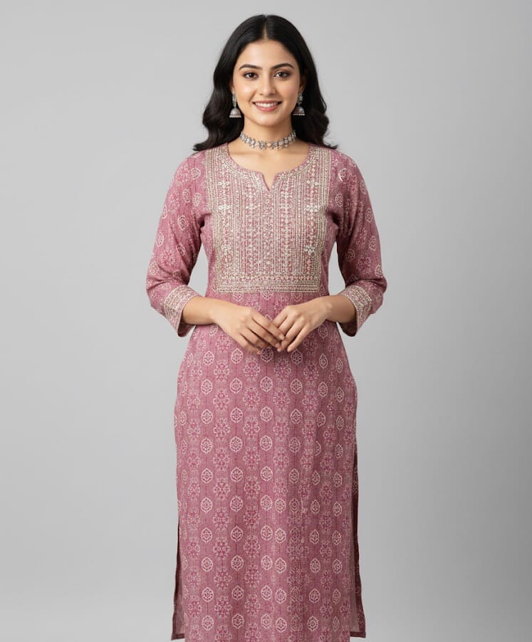 Light Purple Embroidered Casual Wear