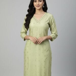 Mint Green V neck Casual Kurti