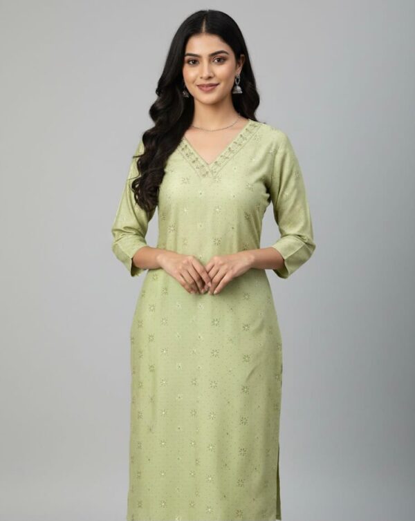 Mint Green V neck Casual Kurti