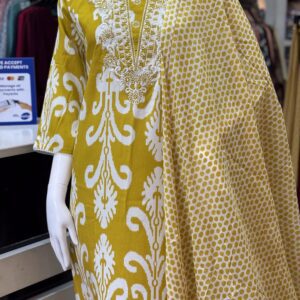 Yellow And White Plus Size Cotton Set Kurti