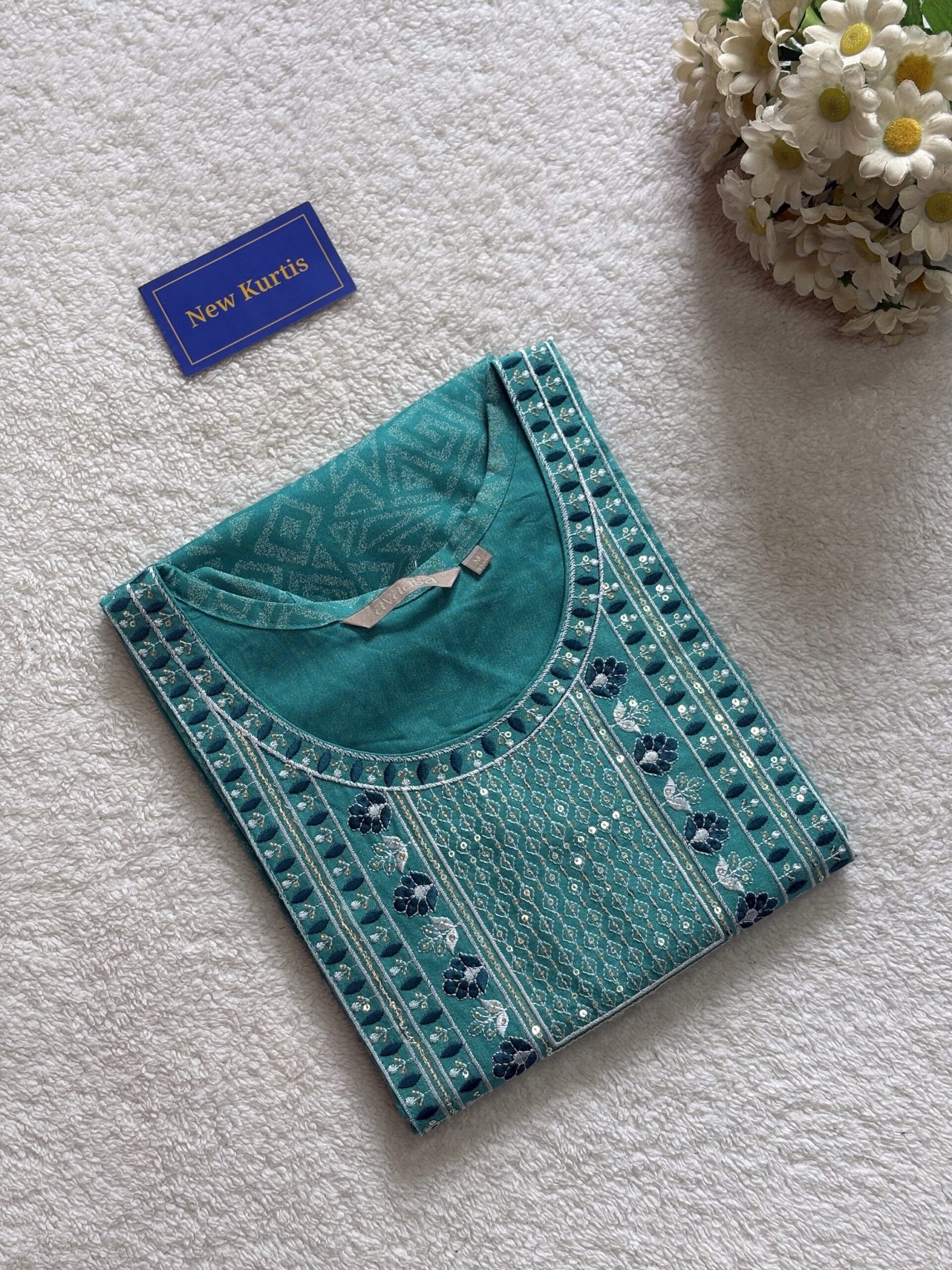 Embroidered Aqua Blue Casual Wear Kurti
