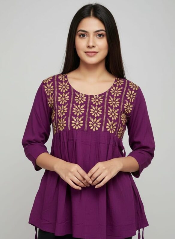 Embroidered Plain Short Kurti