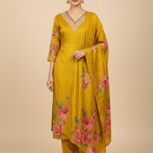 Mustard Yellow Shimmer Silk Set