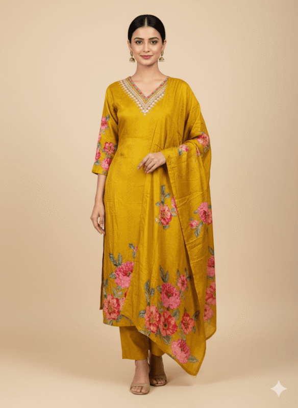 Mustard Yellow Shimmer Silk Set