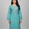Embroidered Aqua Blue Casual Wear Kurti