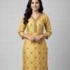V Neck Embroidered Yellow Casual Kurti