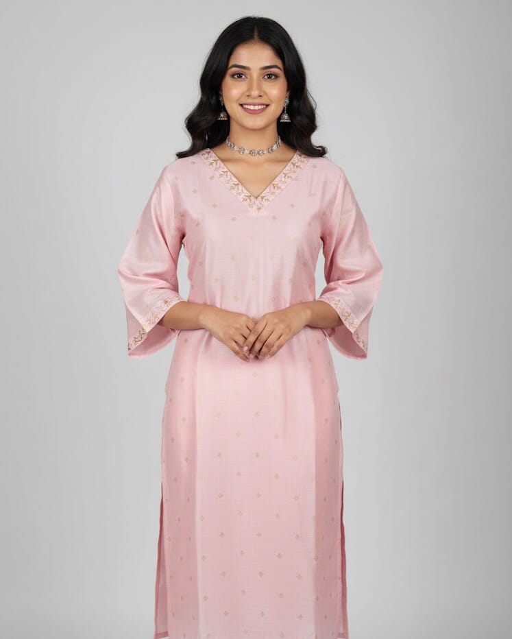V Neck Pink Casual Kurti