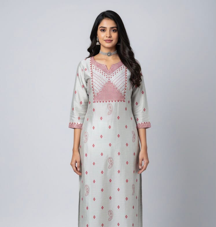 Embroidered Grey Casual Wear